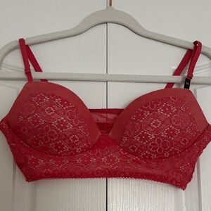 Coral Lace Push-Up Bralette with Adjustable Straps